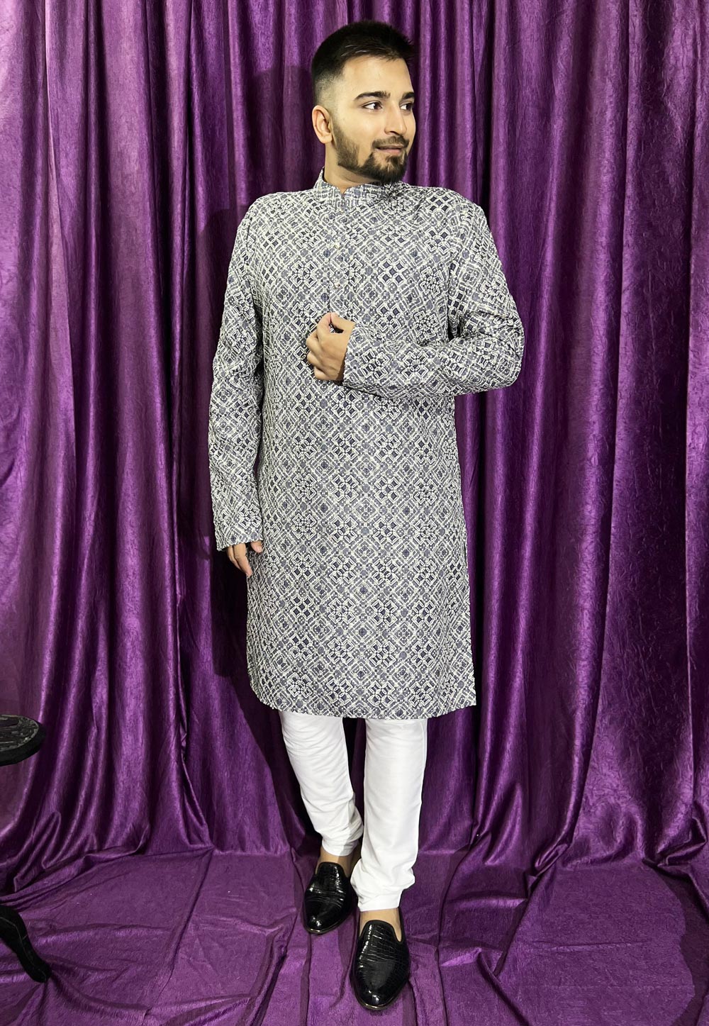 Grey Cotton Kurta Pajama 271287
