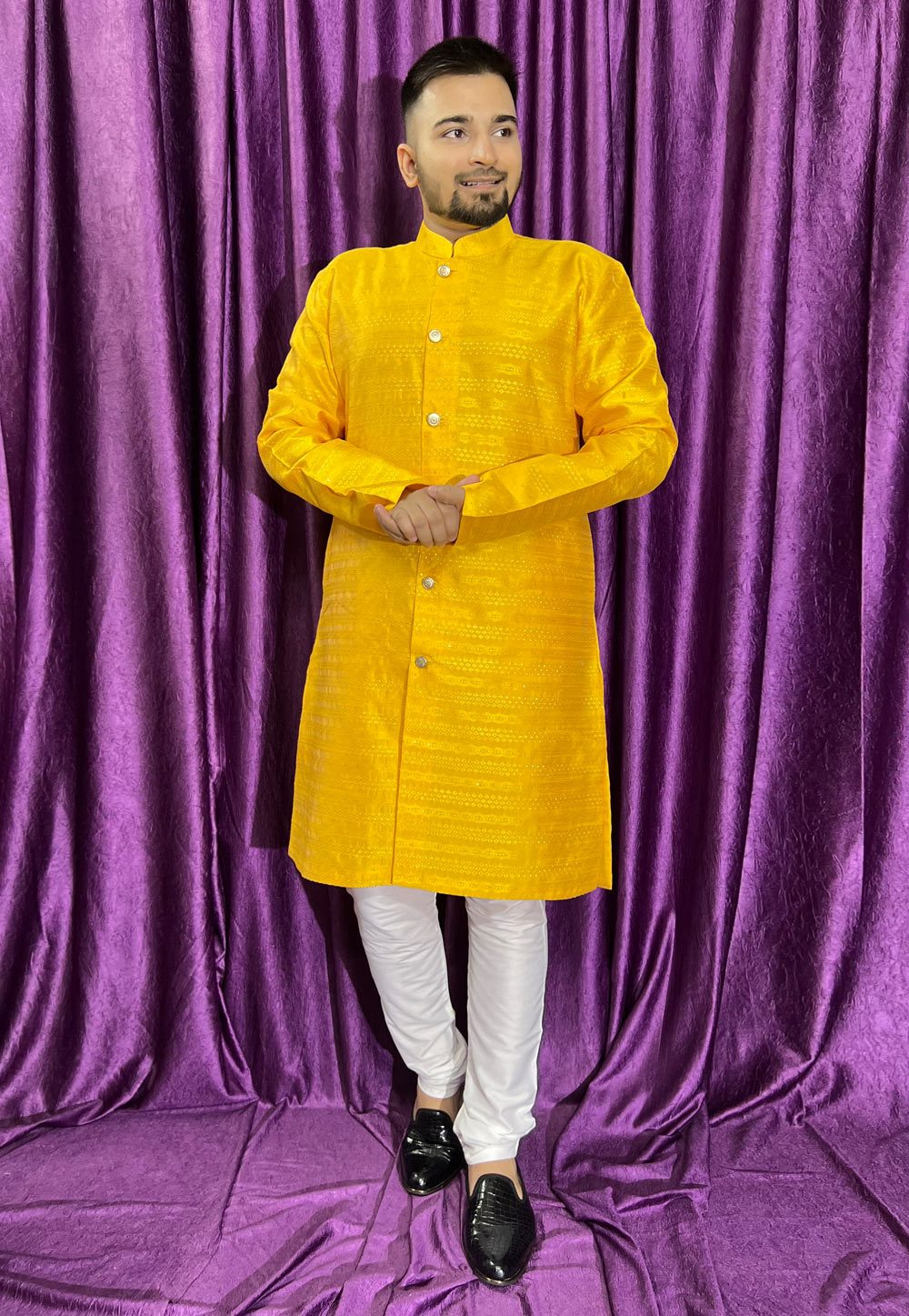 Yellow Jacquard Kurta Pajama 271297