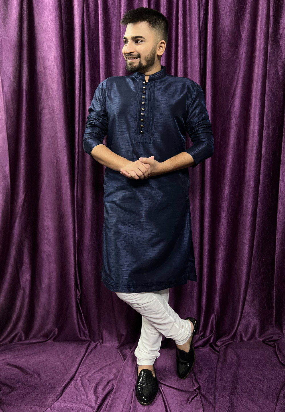 Navy Blue Silk Kurta Pajama 271298