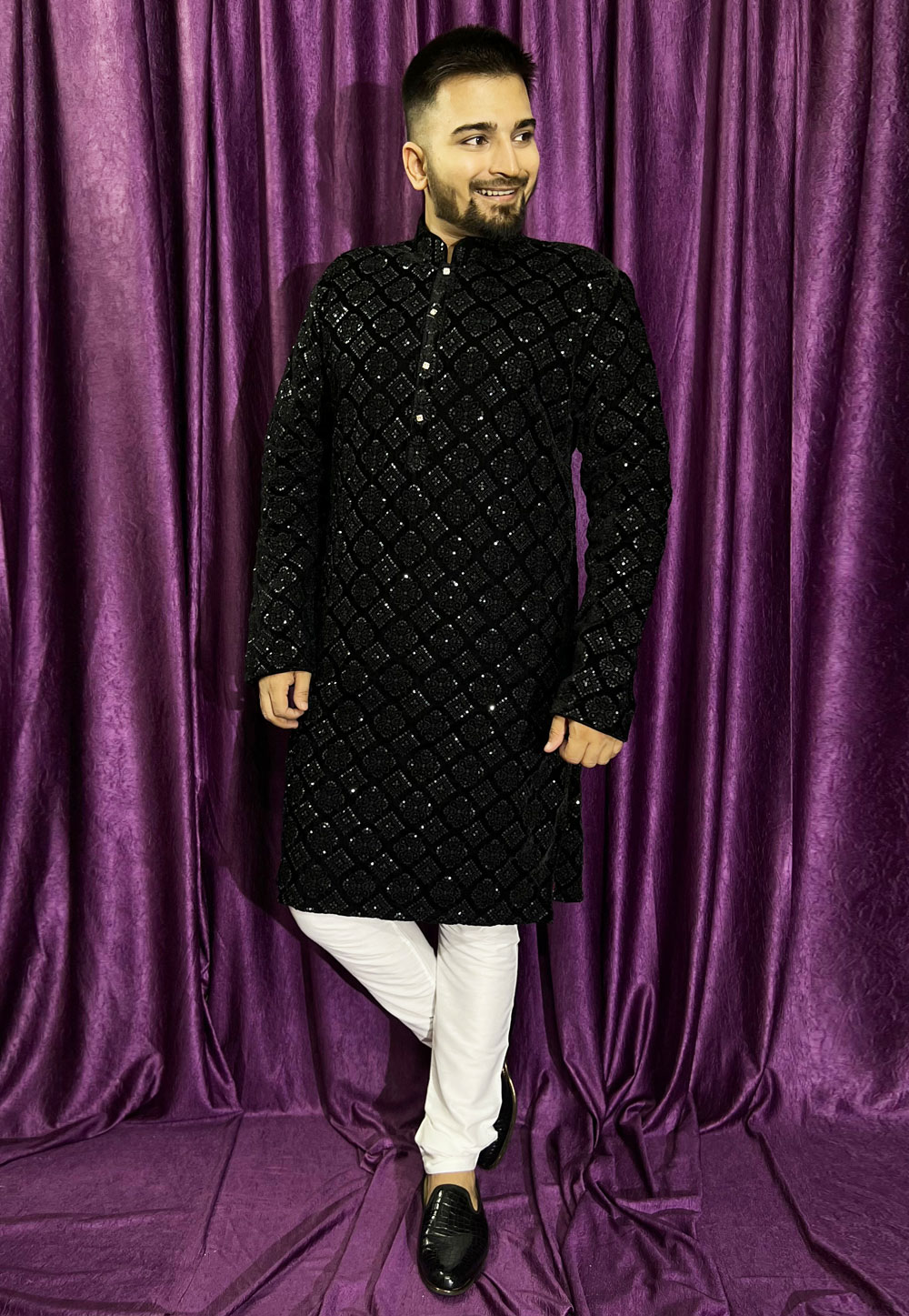 Black Velvet Kurta Pajama 271300