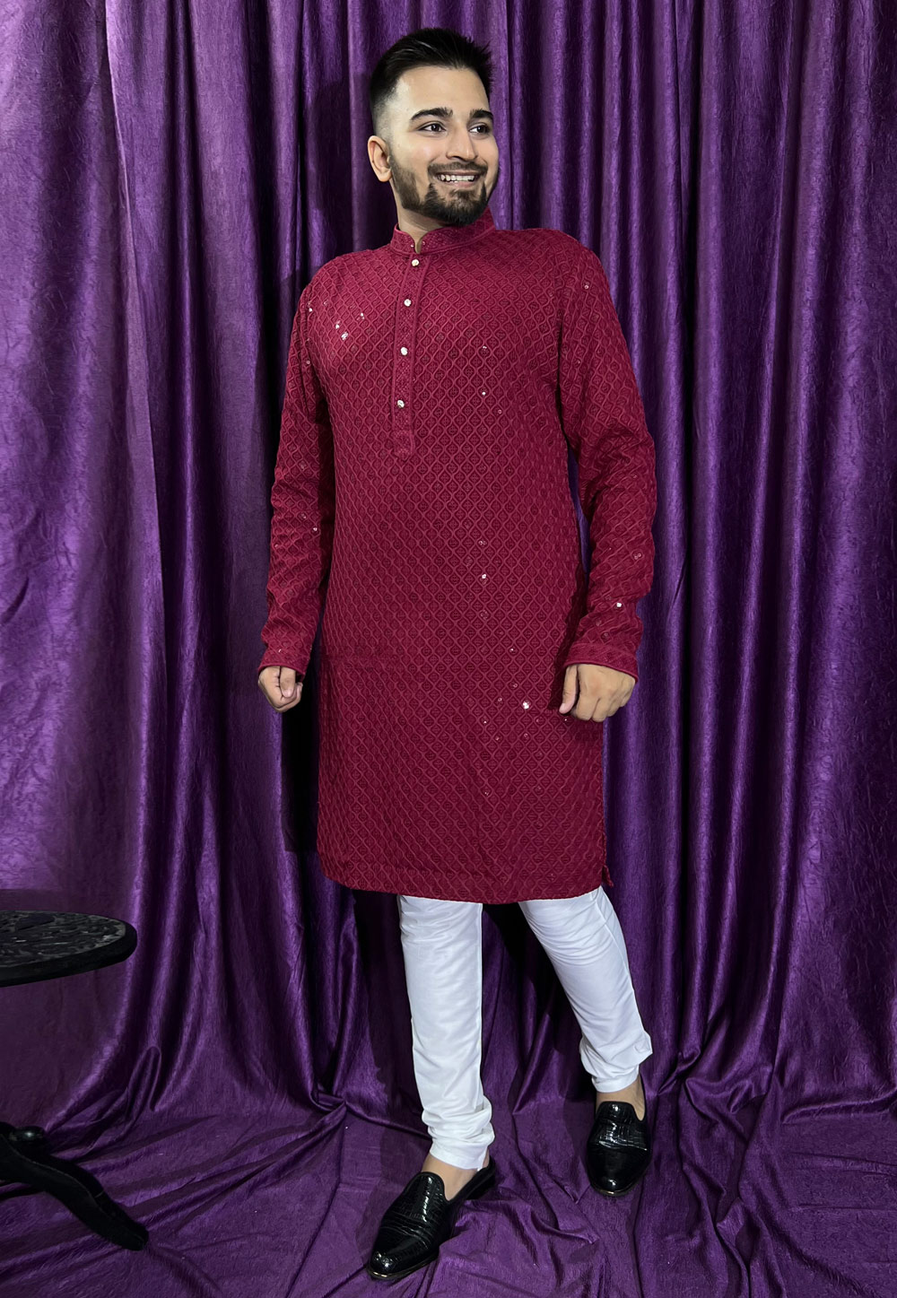 Maroon Rayon Kurta Pajama 271307