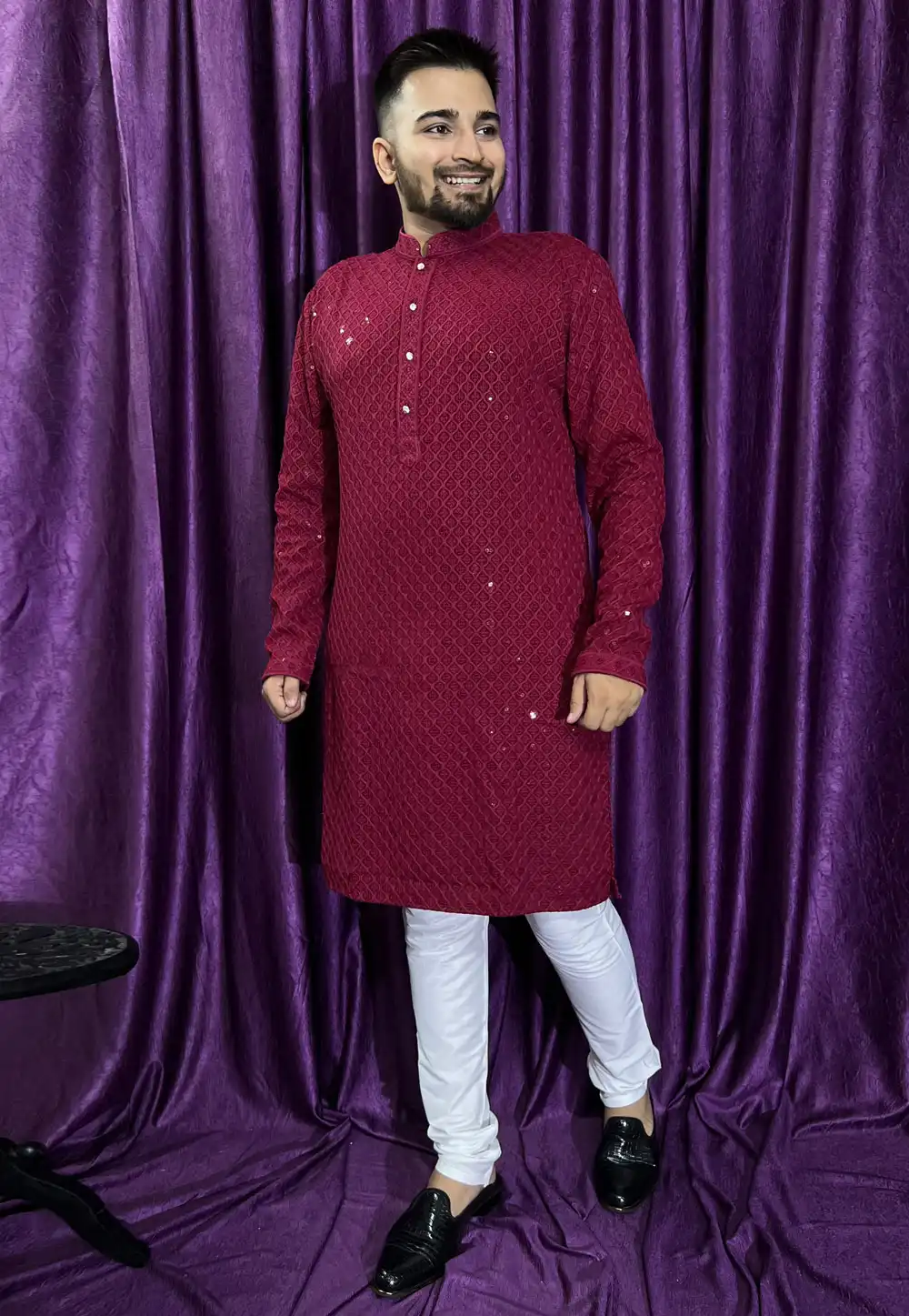 Maroon Rayon Kurta Pajama 271307