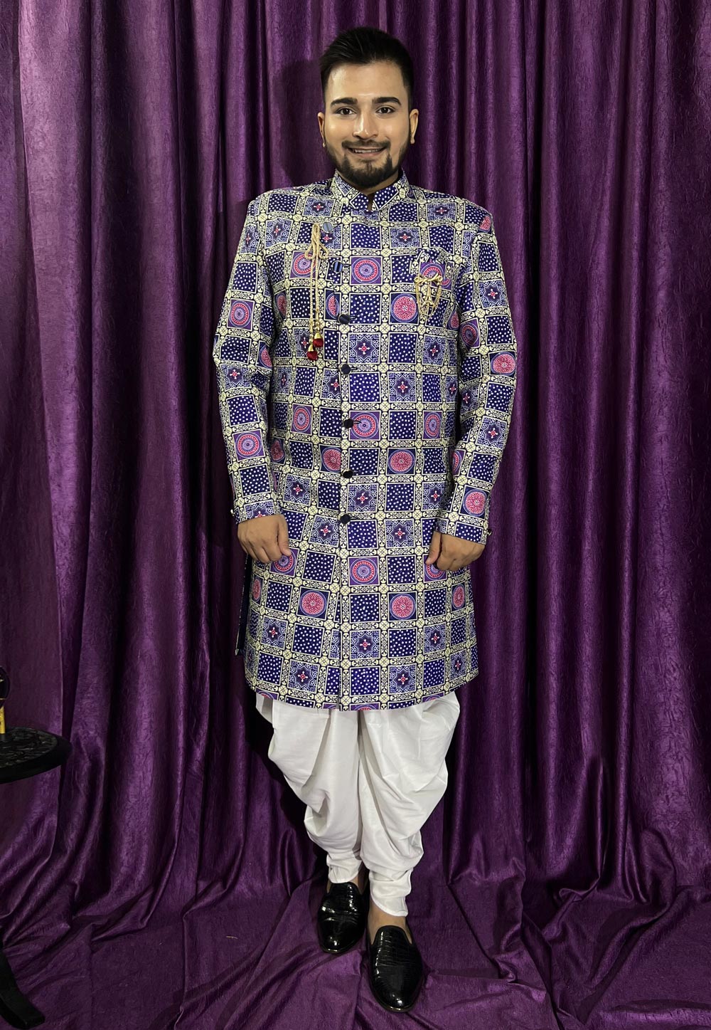 Blue Cotton Dhoti Sherwani 271509