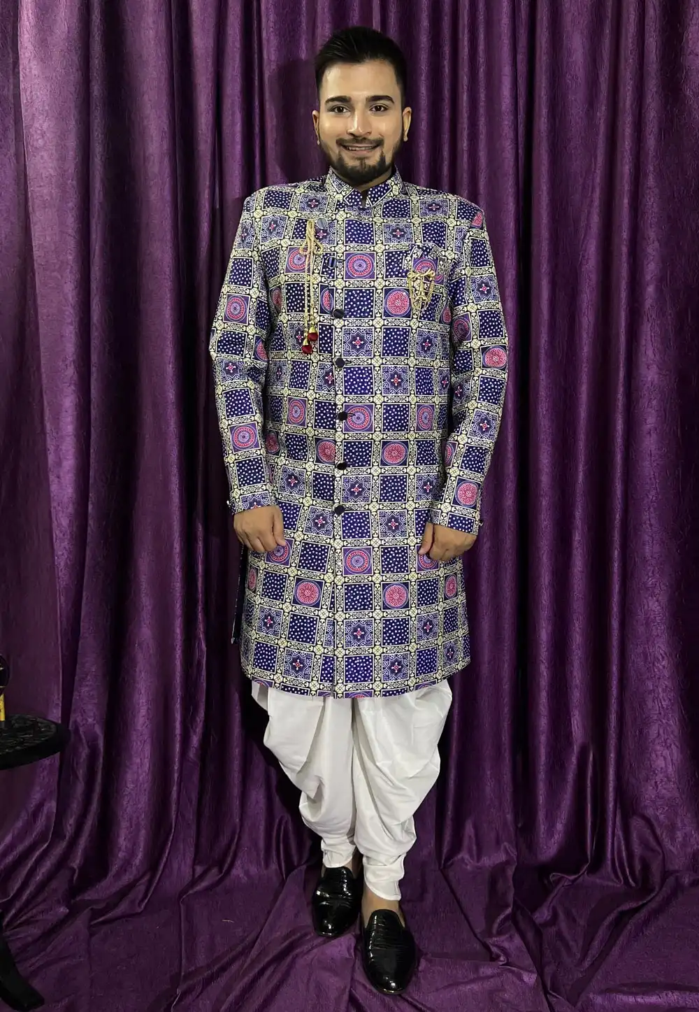 Blue Cotton Dhoti Sherwani 271509