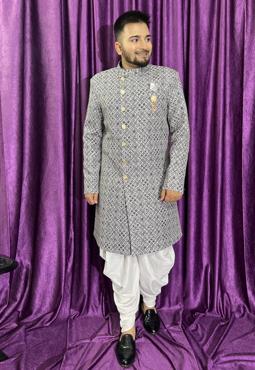 Grey Cotton Dhoti Sherwani 271511