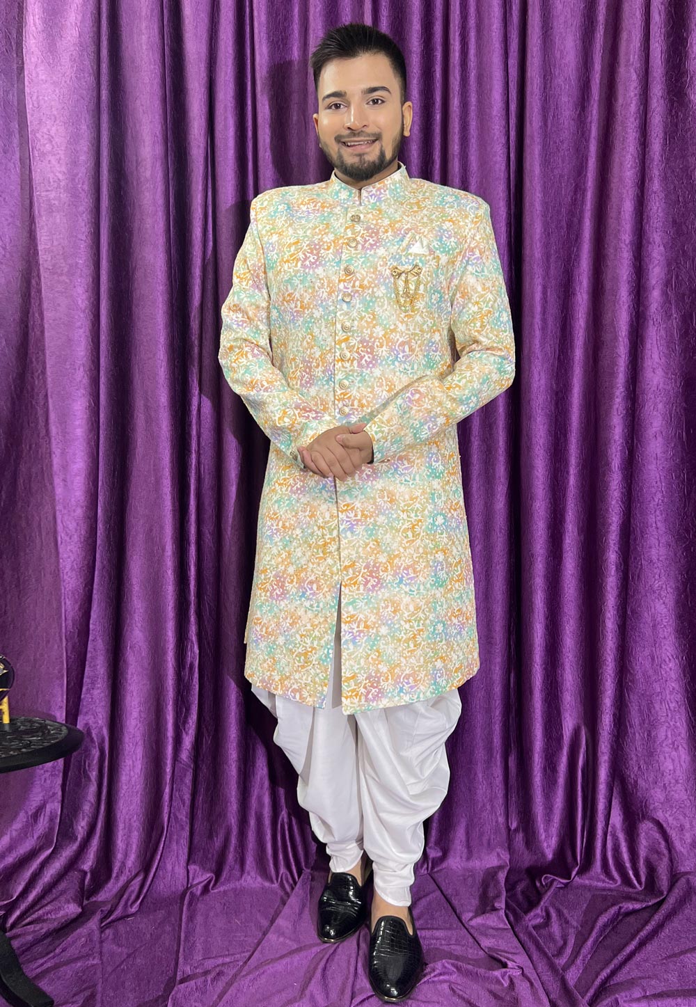 Multicolor Cotton Dhoti Sherwani 271512