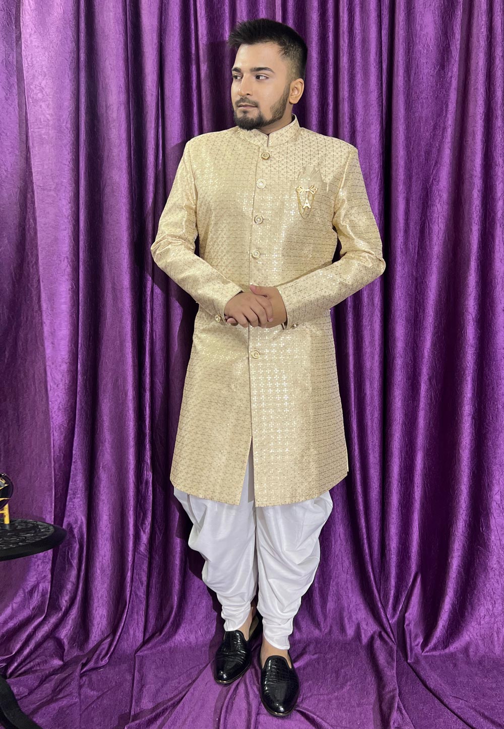 Beige Silk Dhoti Sherwani 271515