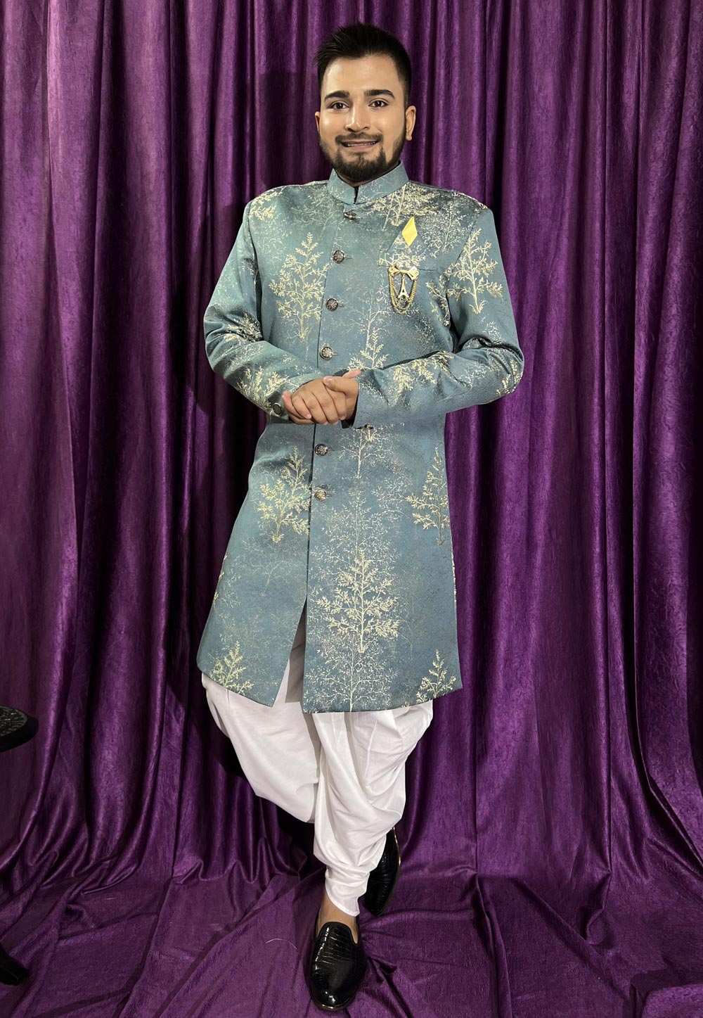 Grey Jacquard Dhoti Sherwani 271519