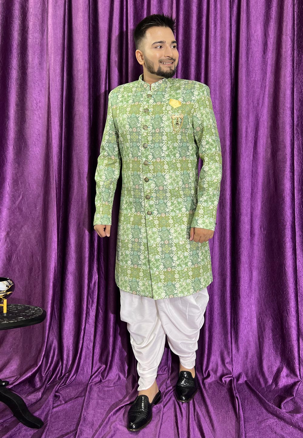 Pista Green Cotton Dhoti Sherwani 271521
