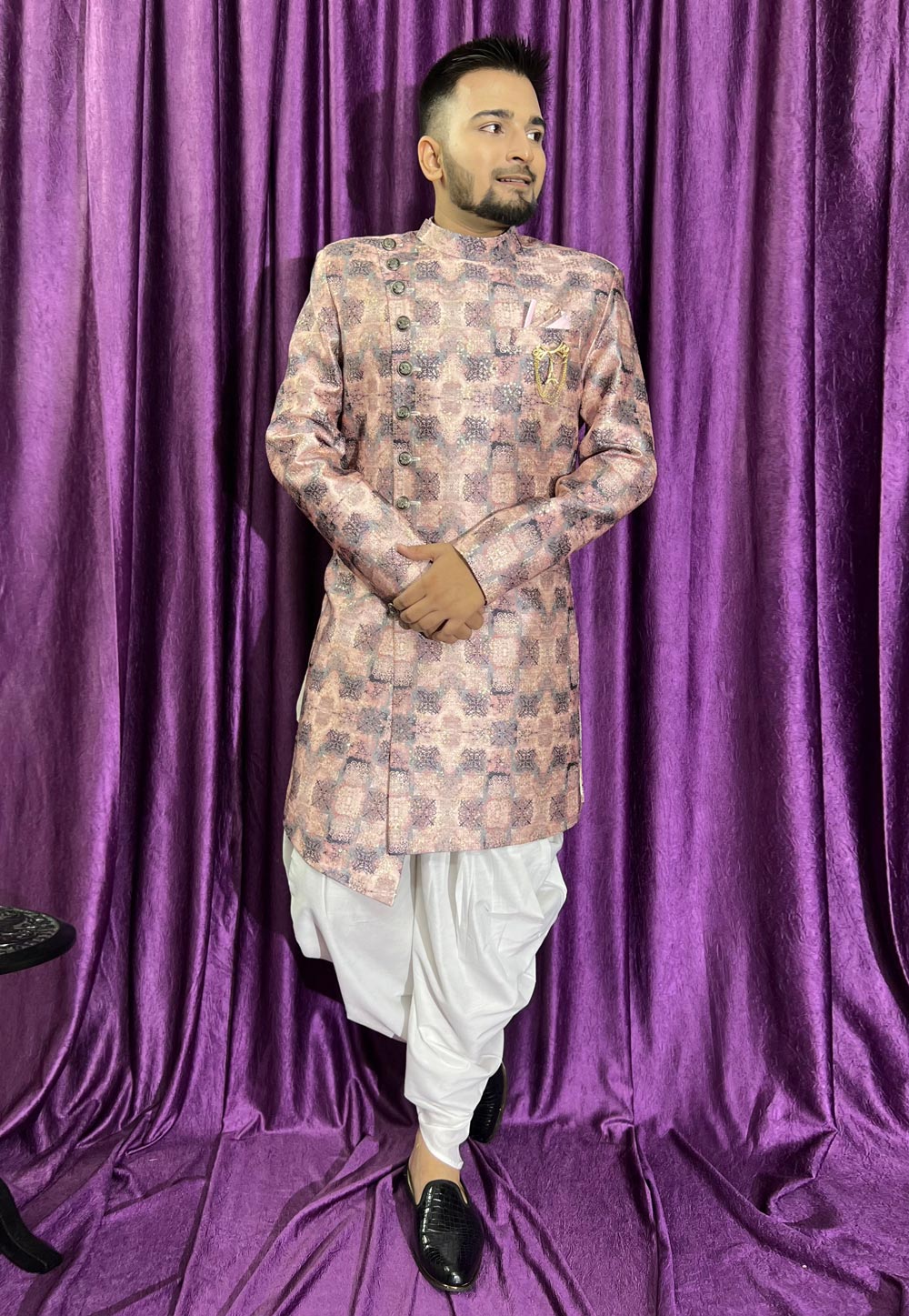 Peach Silk Dhoti Sherwani 271522