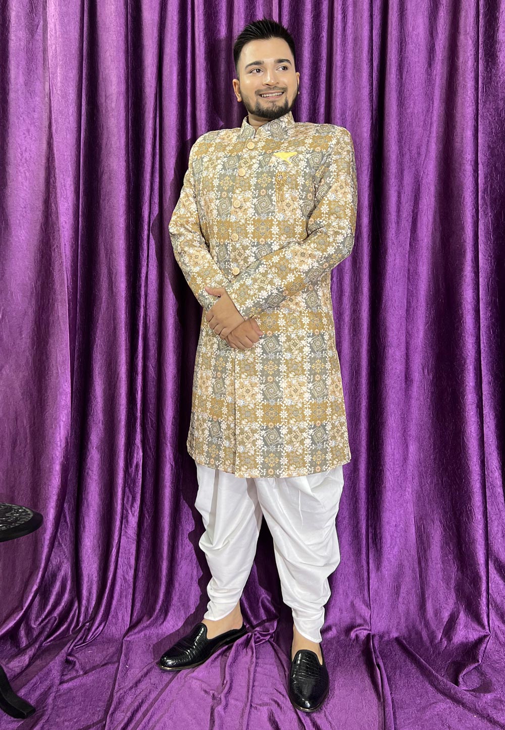 Mustard Cotton Dhoti Sherwani 271525