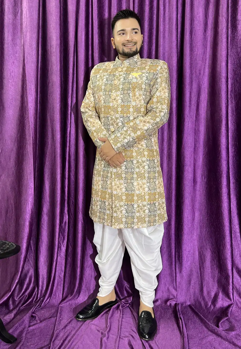 Mustard Cotton Dhoti Sherwani 271525