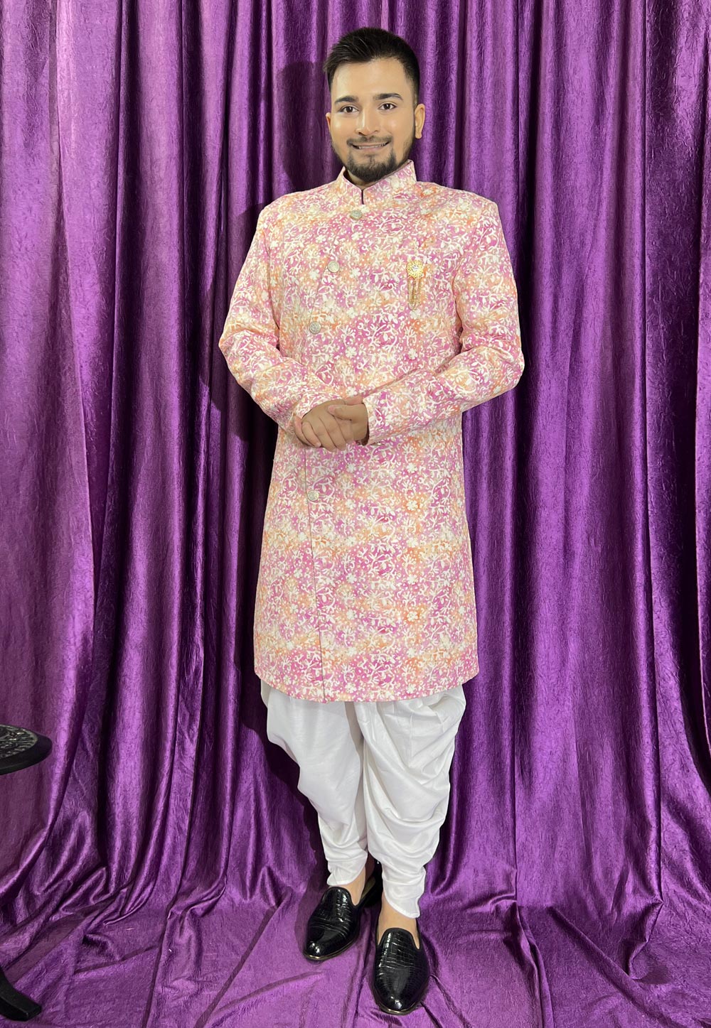 Pink Cotton Dhoti Sherwani 271526
