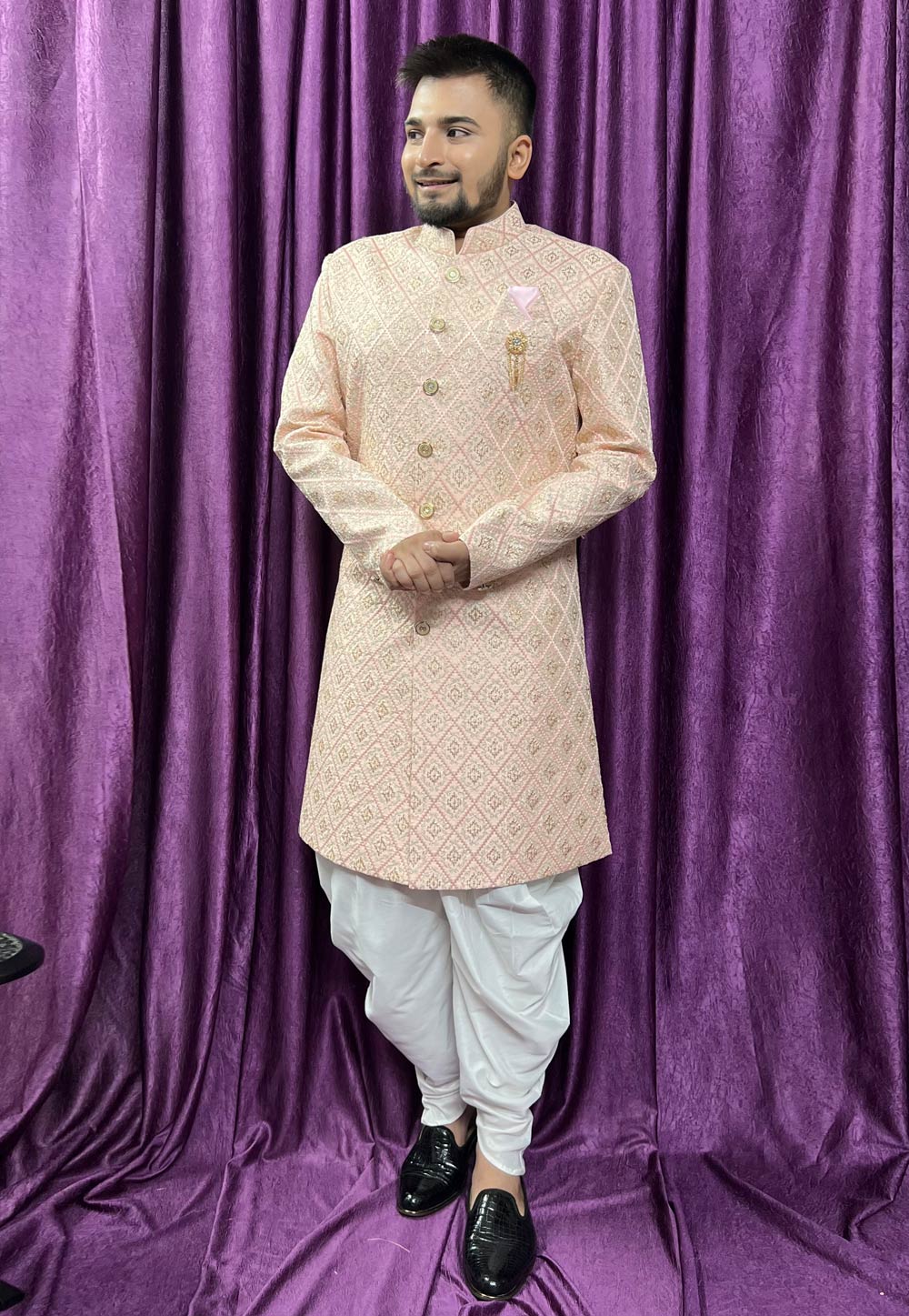 Peach Silk Dhoti Sherwani 271537