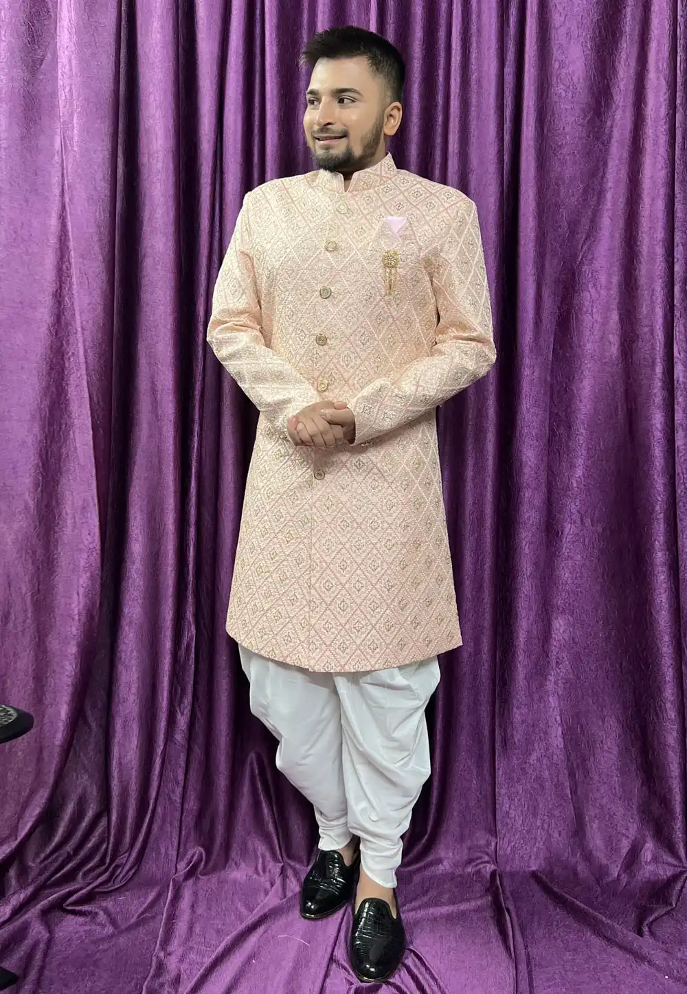 Peach Silk Dhoti Sherwani 271537