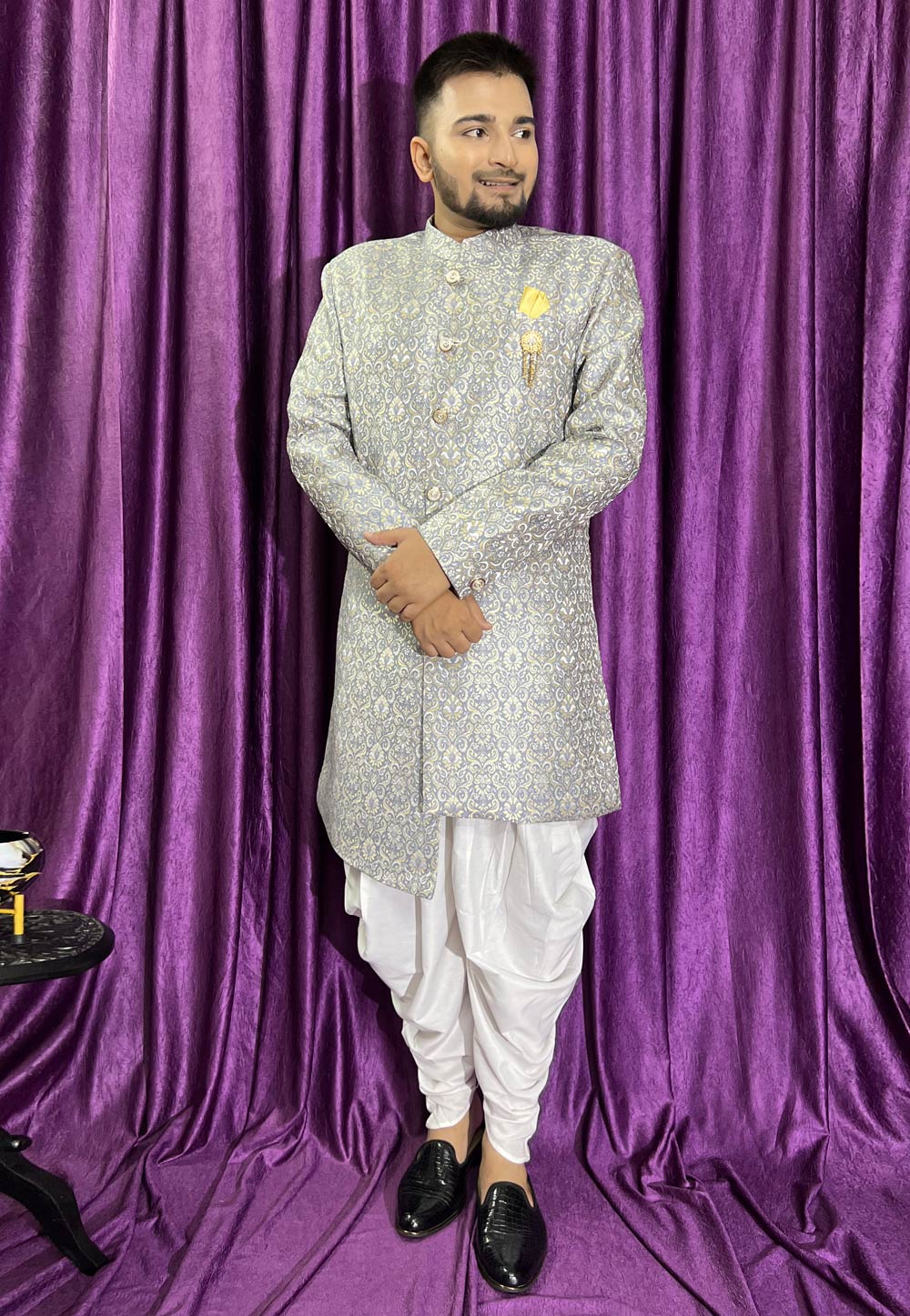 Grey Jacquard Dhoti Sherwani 271540