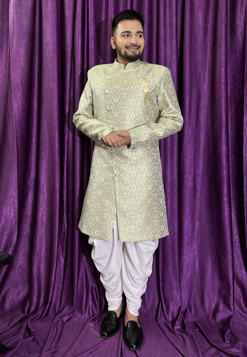 Pista Green Jacquard Dhoti Sherwani 271543