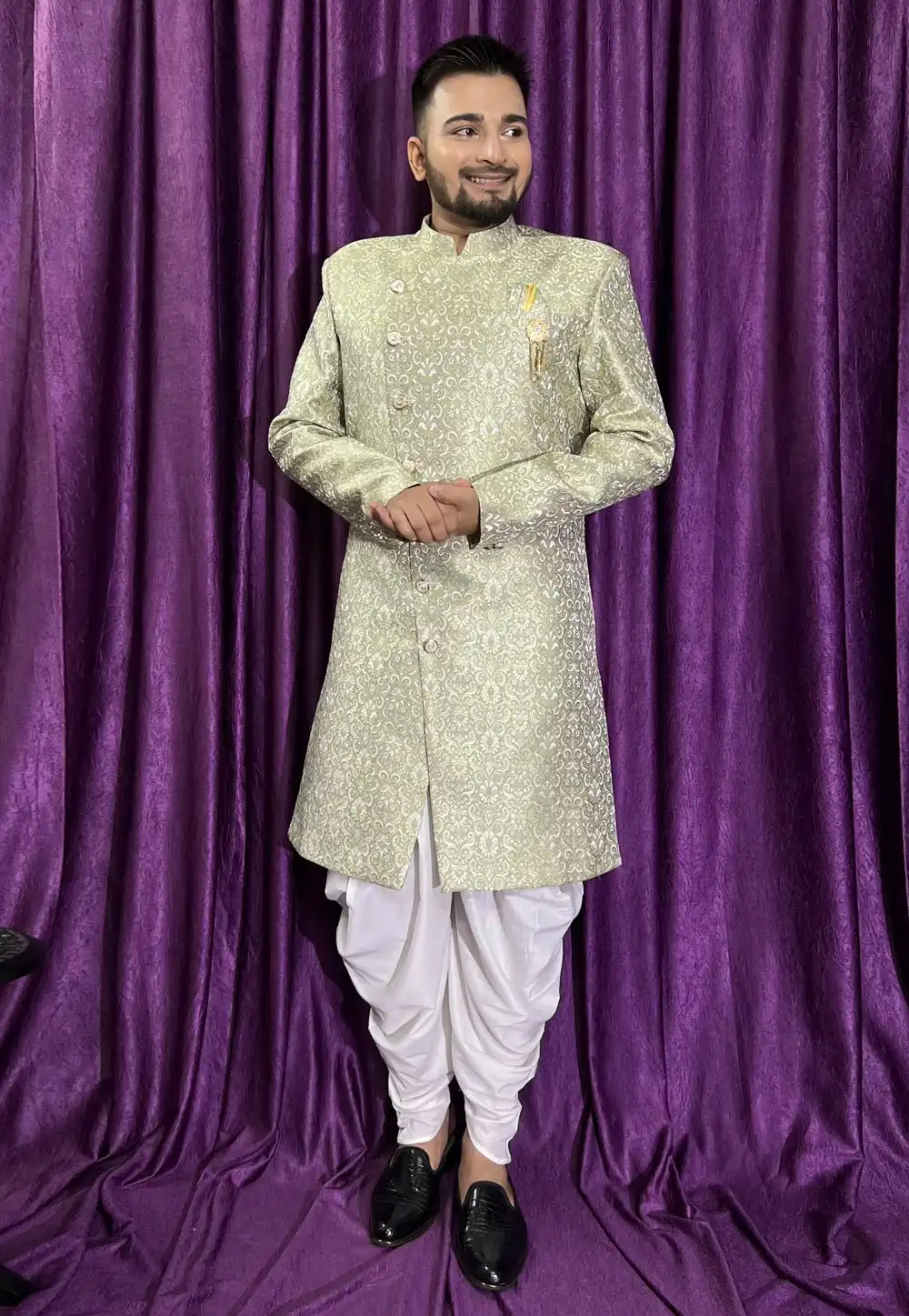 Pista Green Jacquard Dhoti Sherwani 271543