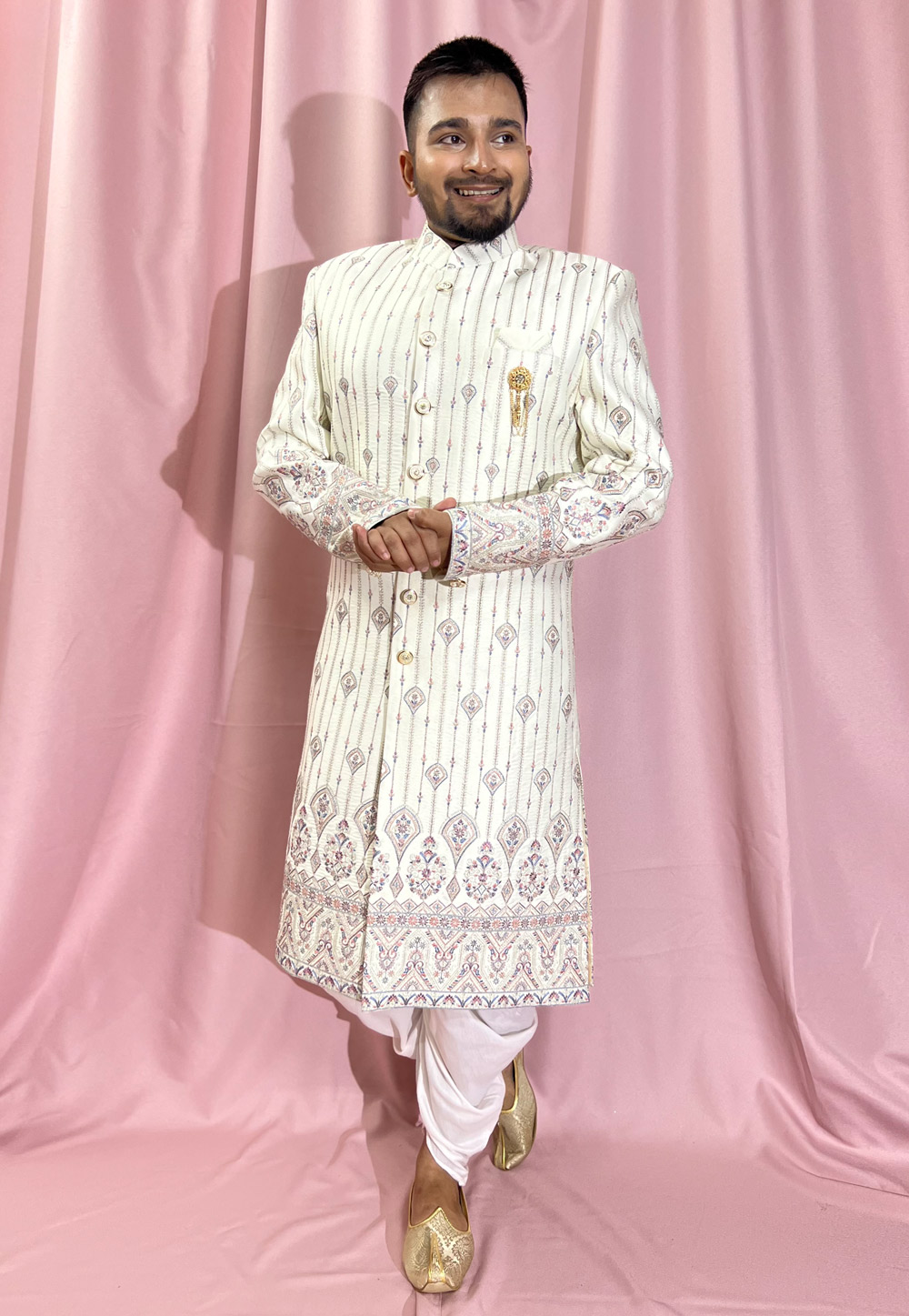 Cream Silk Dhoti Sherwani 274305