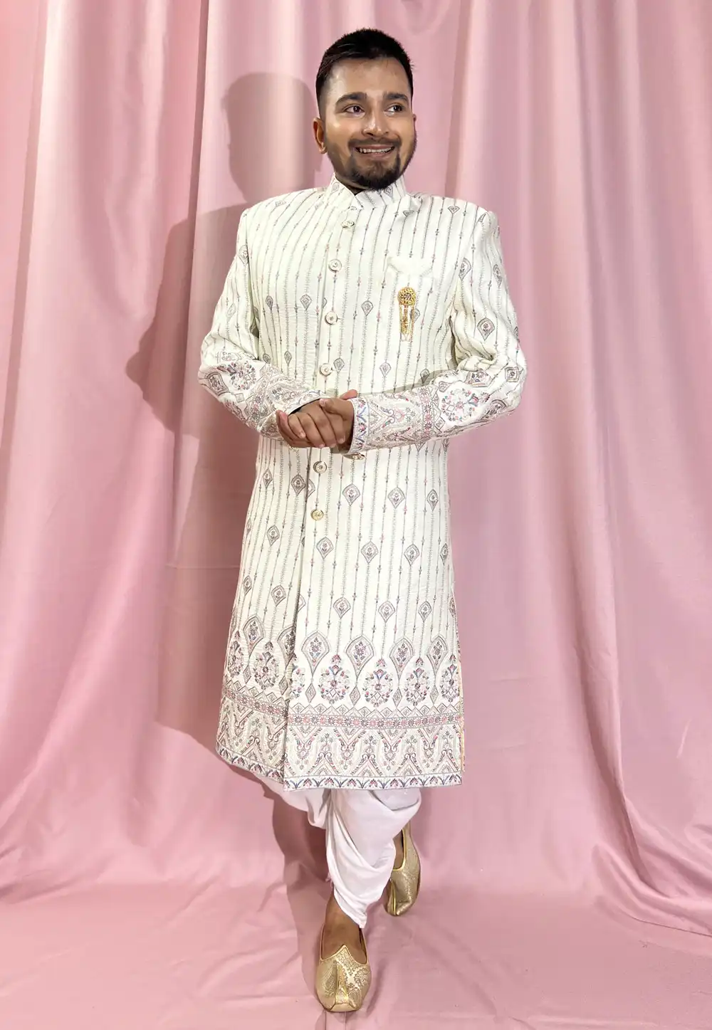 Cream Silk Dhoti Sherwani 274305