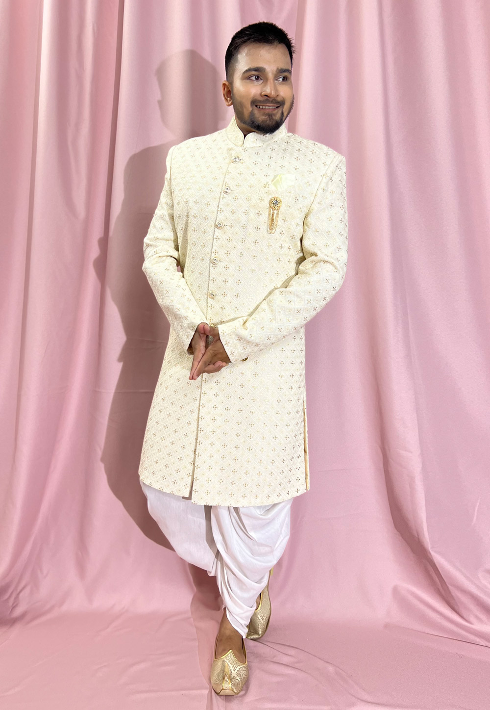Cream Georgette Dhoti Sherwani 274306