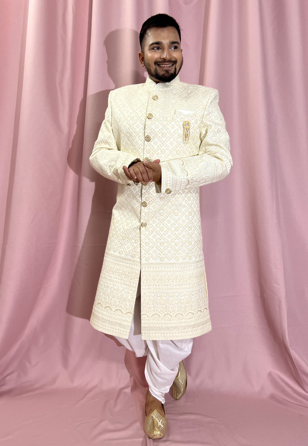 Cream Silk Dhoti Sherwani 274307