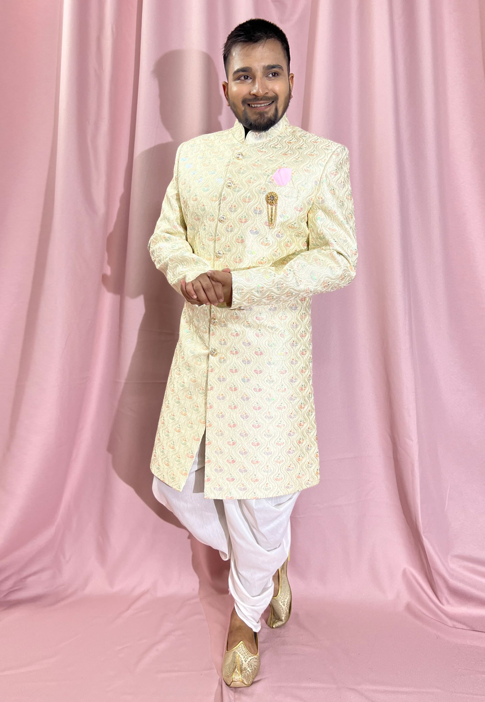 Cream Silk Dhoti Sherwani 274309