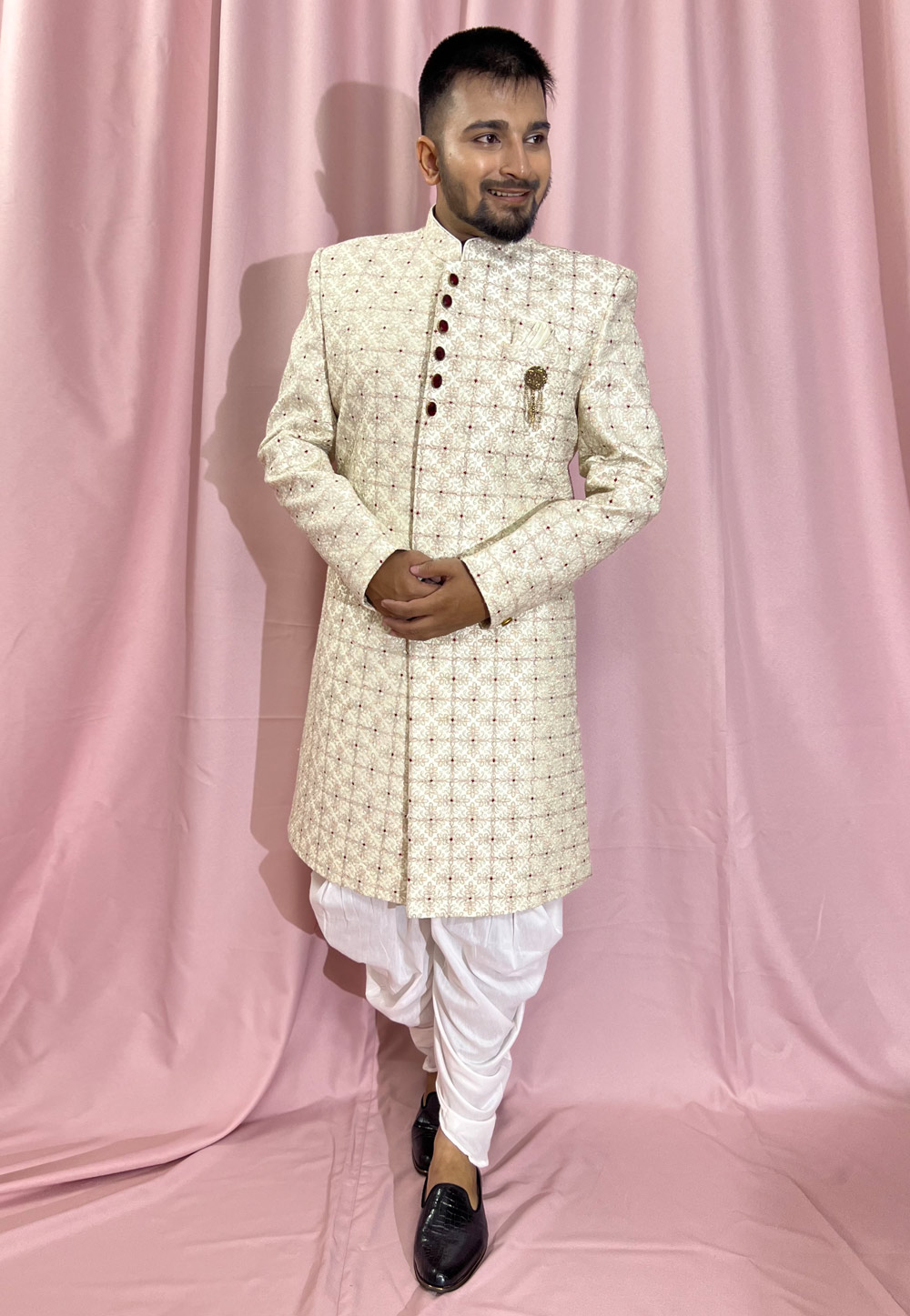 Cream Silk Dhoti Sherwani 274312