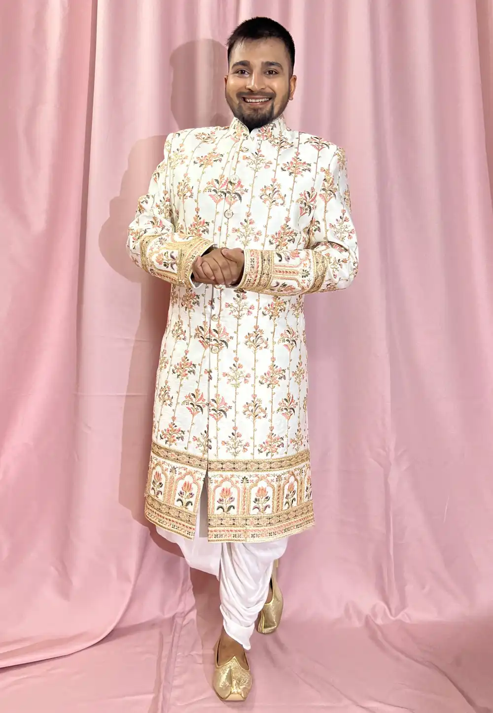 White Silk Dhoti Sherwani 274313