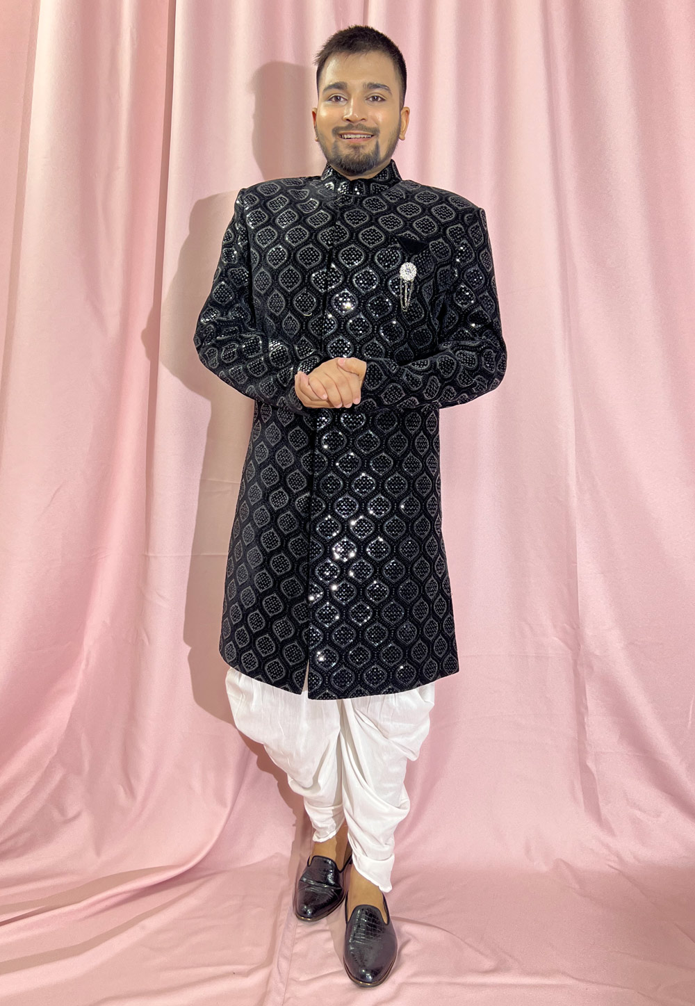 Black Velvet Dhoti Sherwani 274315