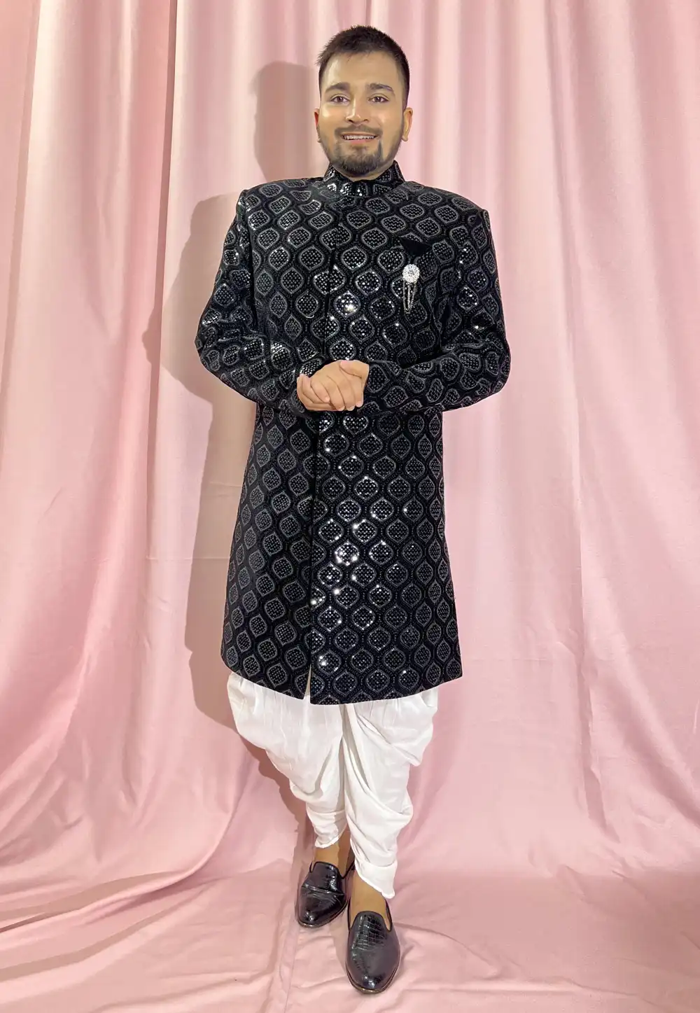 Black Velvet Dhoti Sherwani 274315