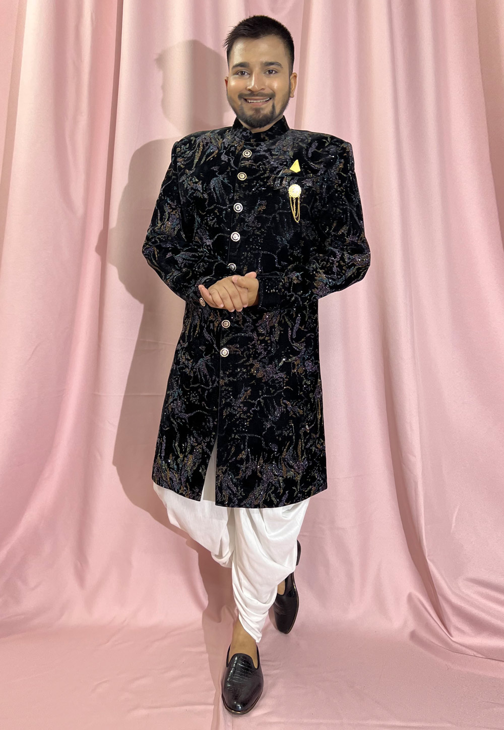 Black Velvet Dhoti Sherwani 274316