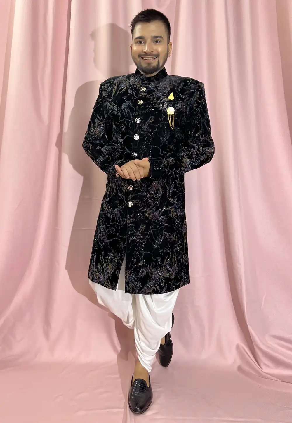 Black Velvet Dhoti Sherwani 274316