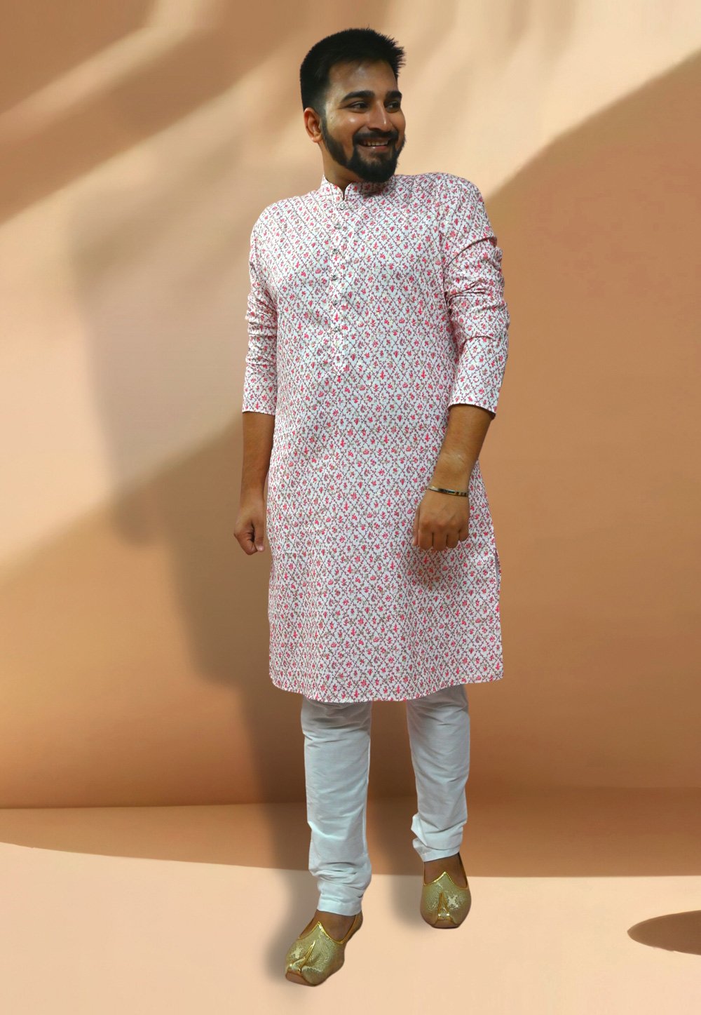Off White Cotton Printed Kurta Pajama 275657