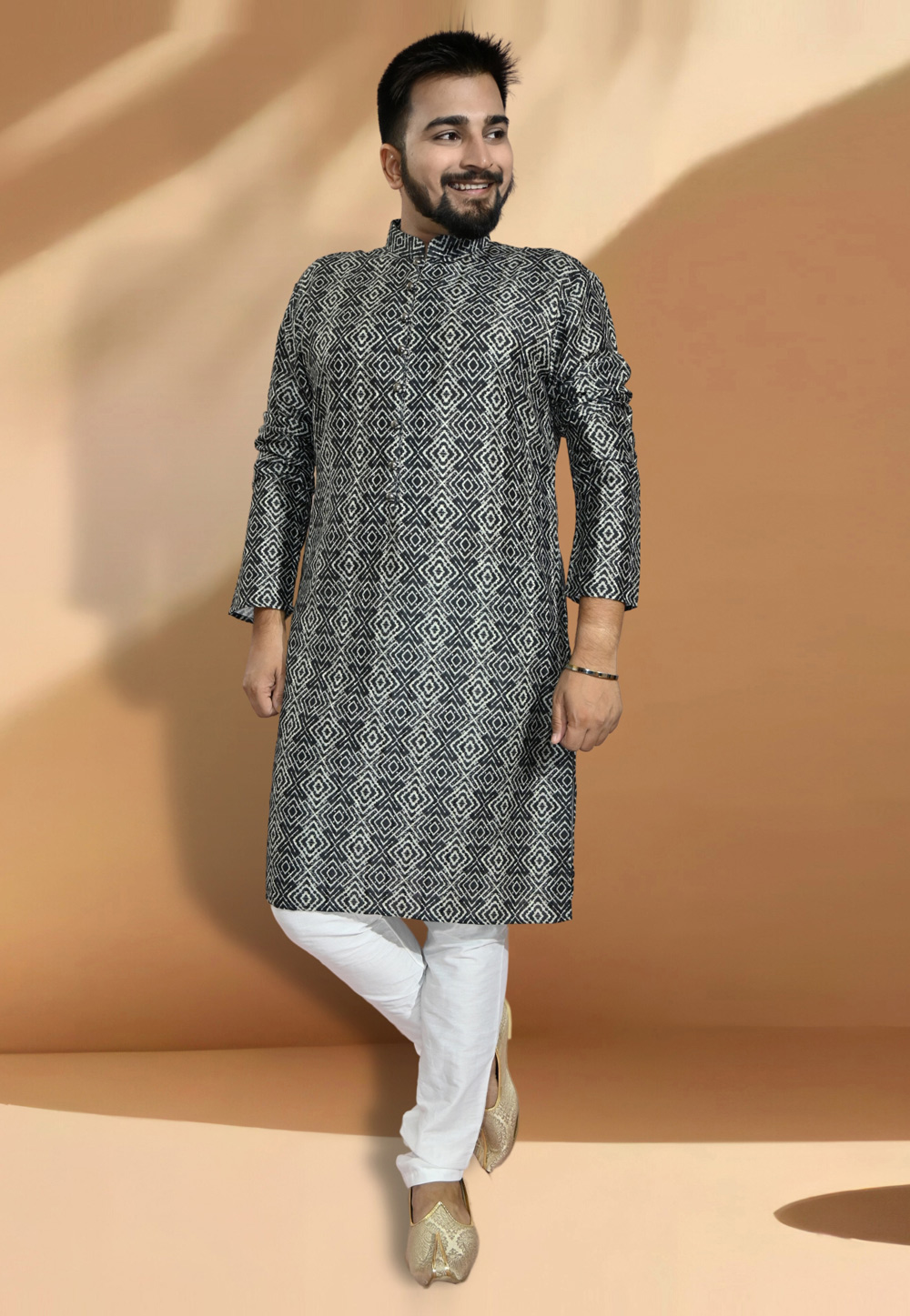 Black Jacquard Printed Kurta Pajama 275658