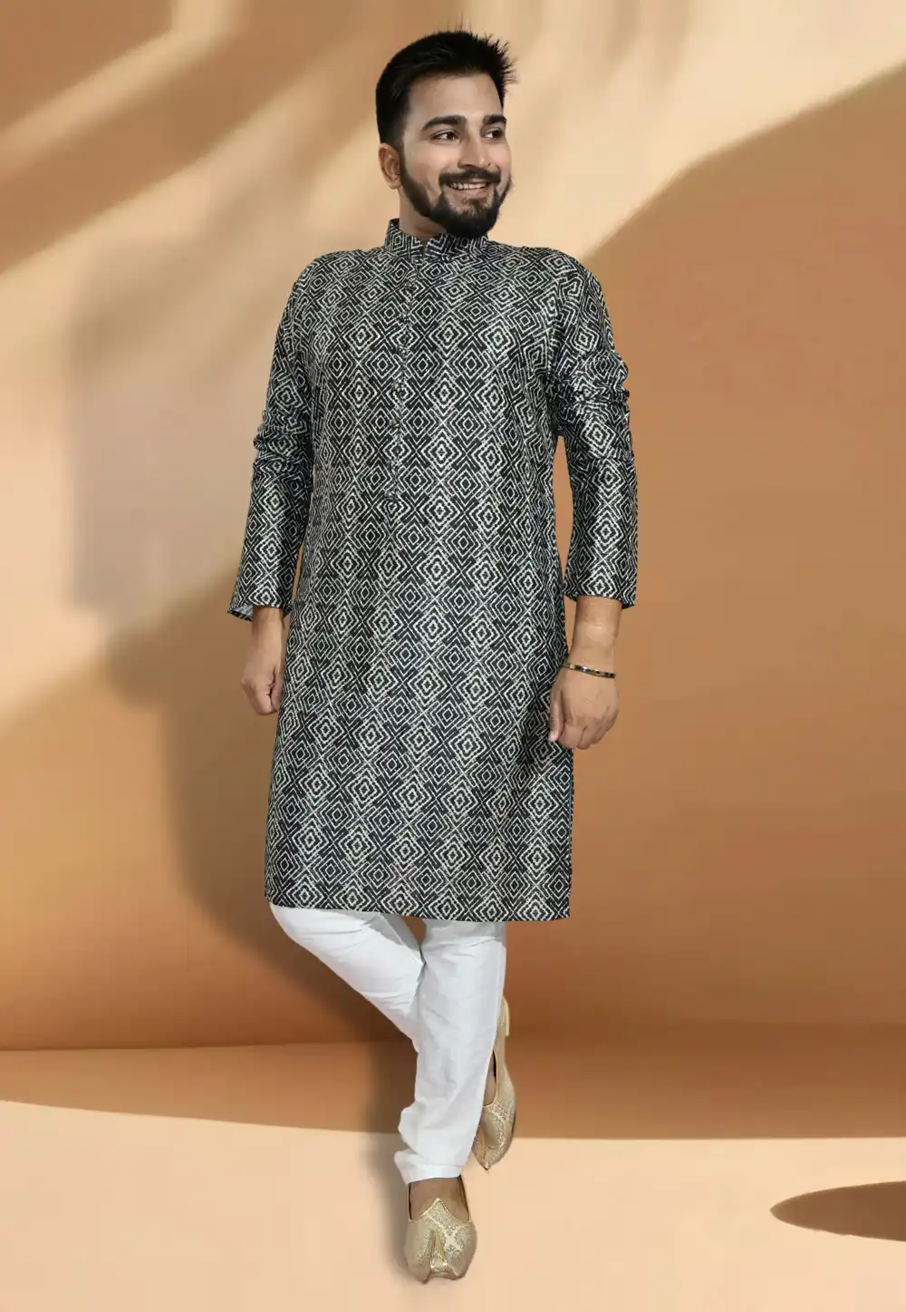 Black Jacquard Printed Kurta Pajama 275658