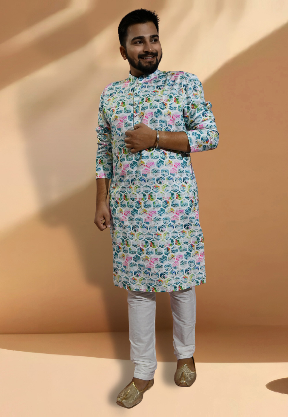 Off White Cotton Printed Kurta Pajama 275659