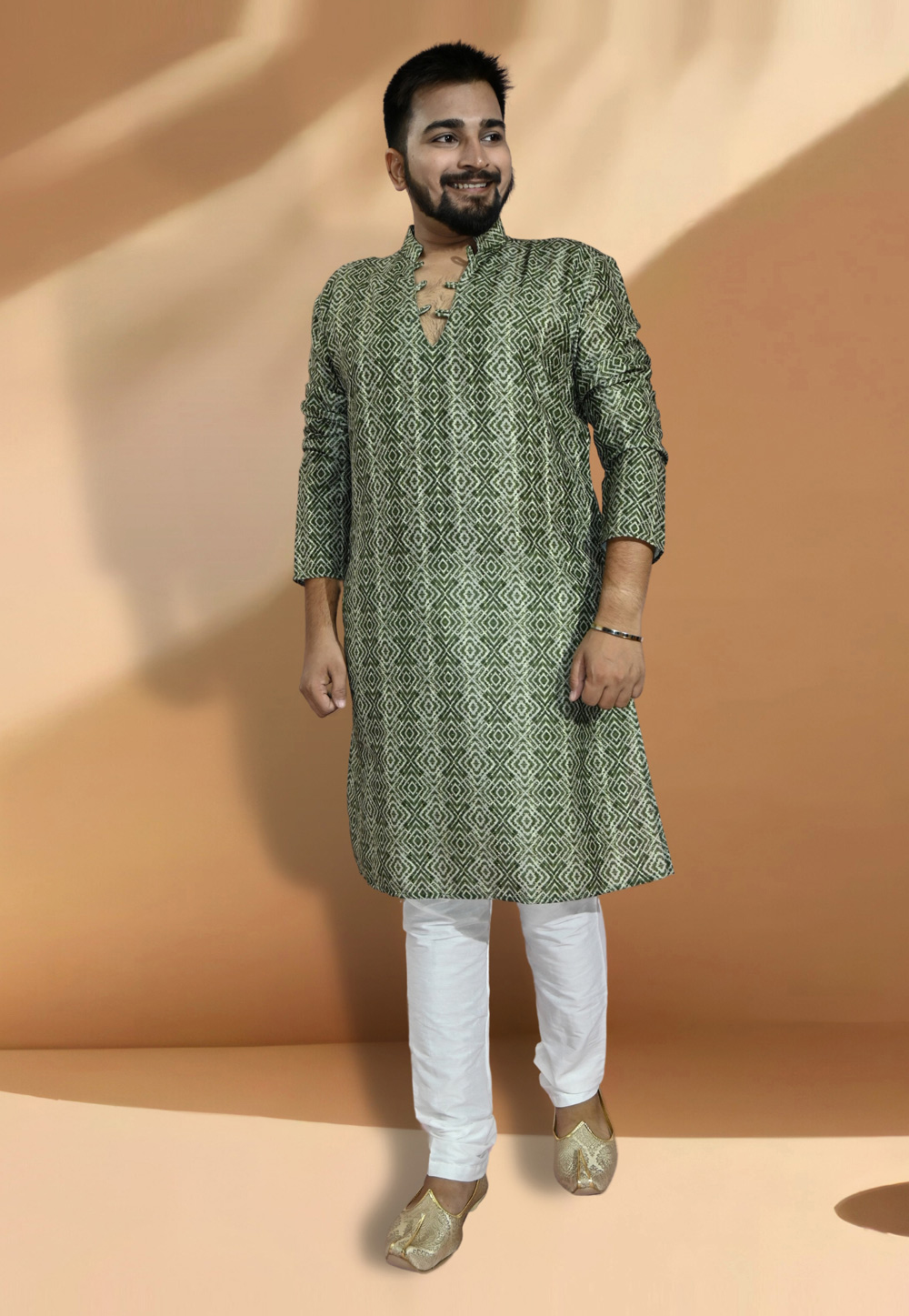 Green Jacquard Printed Kurta Pajama 275660