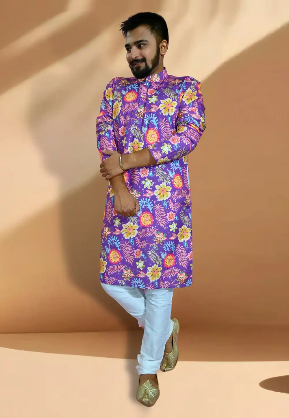 Purple Cotton Printed Kurta Pajama 275661
