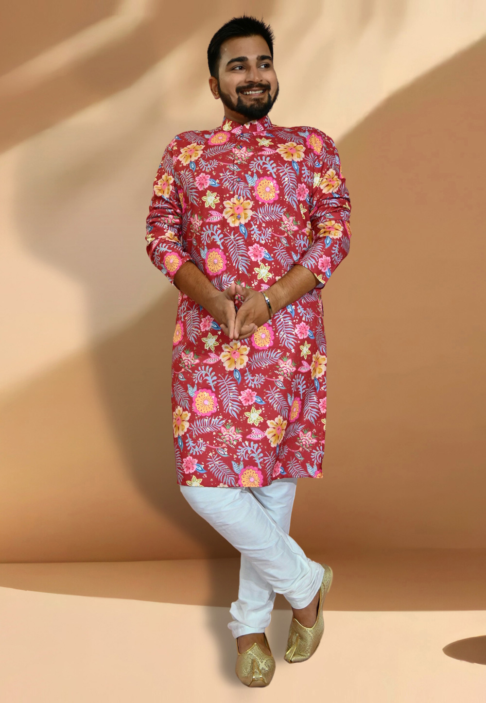 Maroon Cotton Printed Kurta Pajama 275664