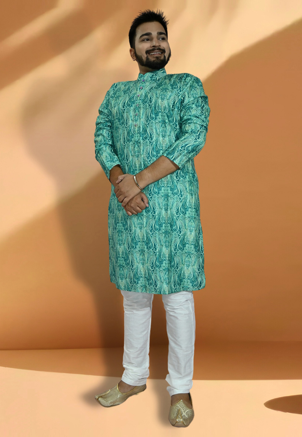Sea Green Jacquard Printed Kurta Pajama 275667