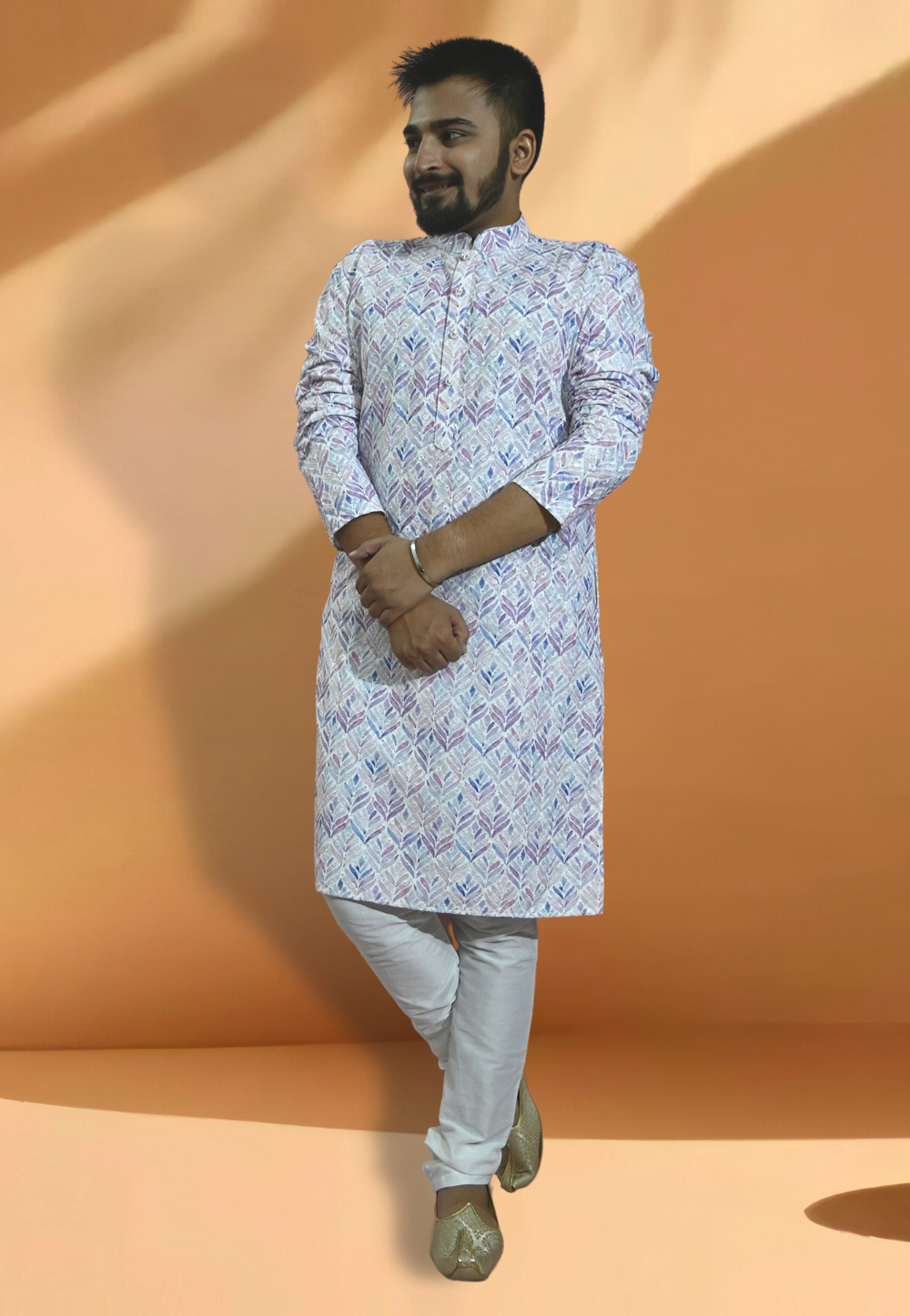 Off White Cotton Printed Kurta Pajama 275670