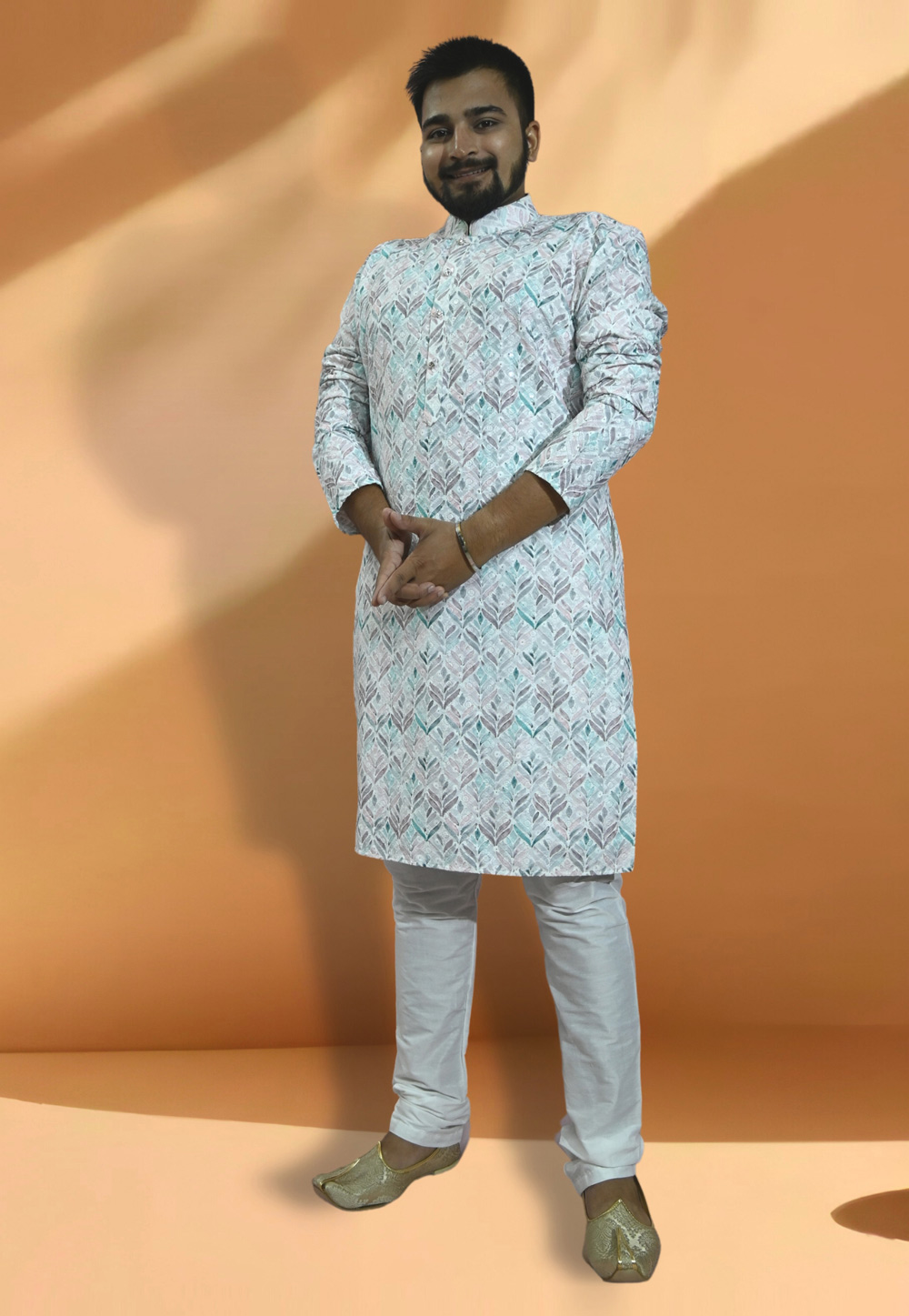 Off White Cotton Printed Kurta Pajama 275671