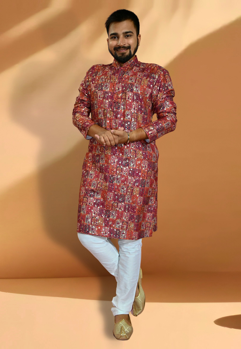 Maroon Cotton Printed Kurta Pajama 275672