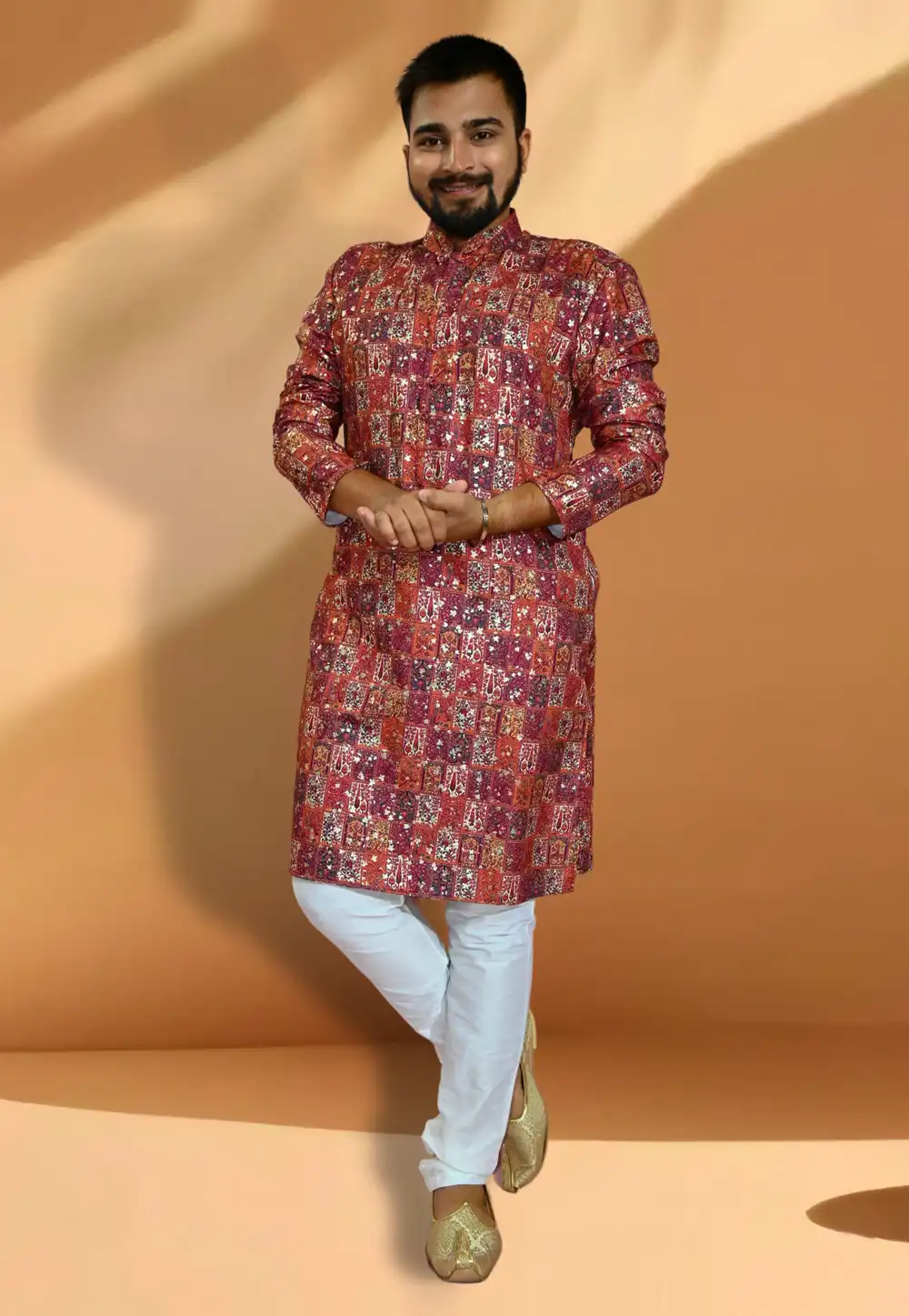 Maroon Cotton Printed Kurta Pajama 275672