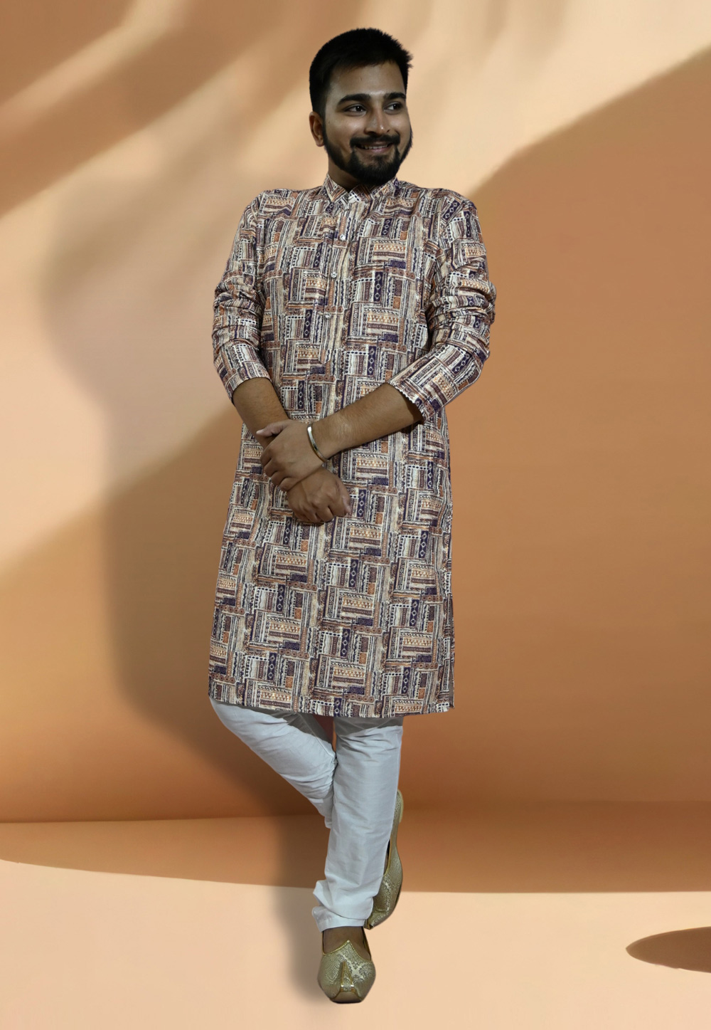 Brown Jacquard Printed Kurta Pajama 275673