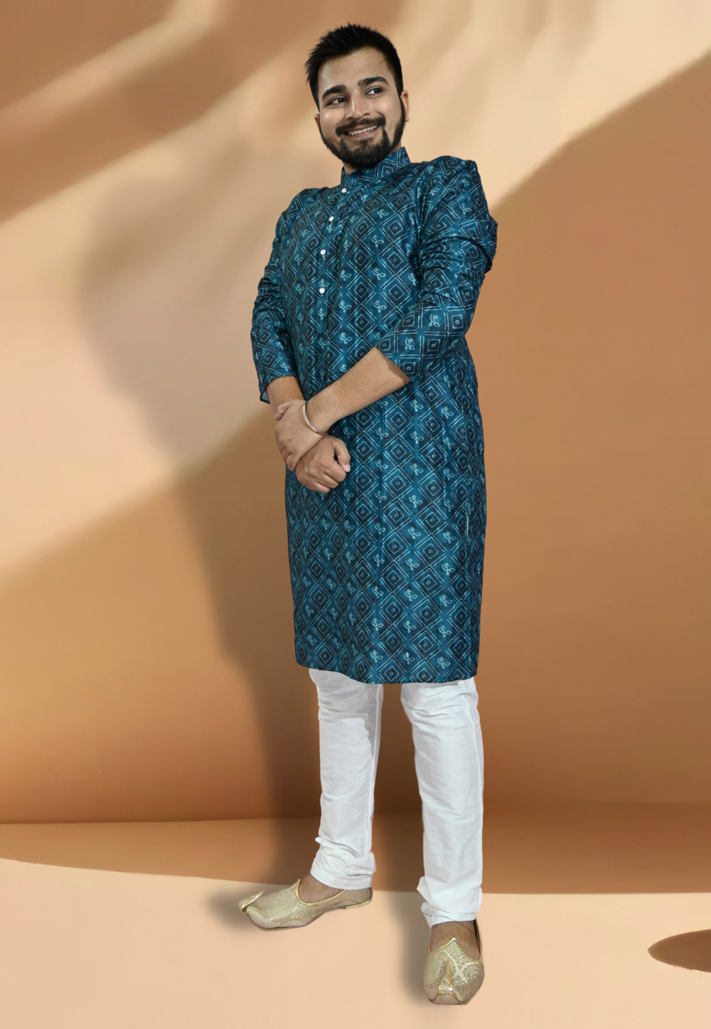 Teal Jacquard Printed Kurta Pajama 275675