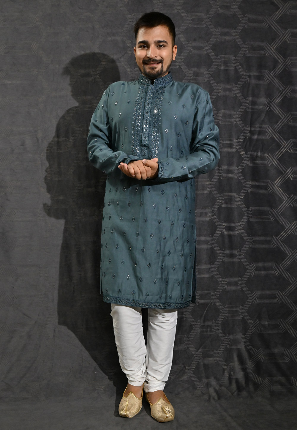 Teal Cotton Silk Kurta Pajama 275962