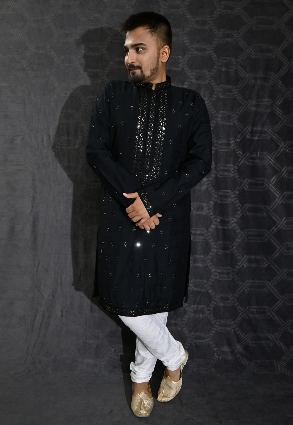 Black Cotton Silk Kurta Pajama 275965