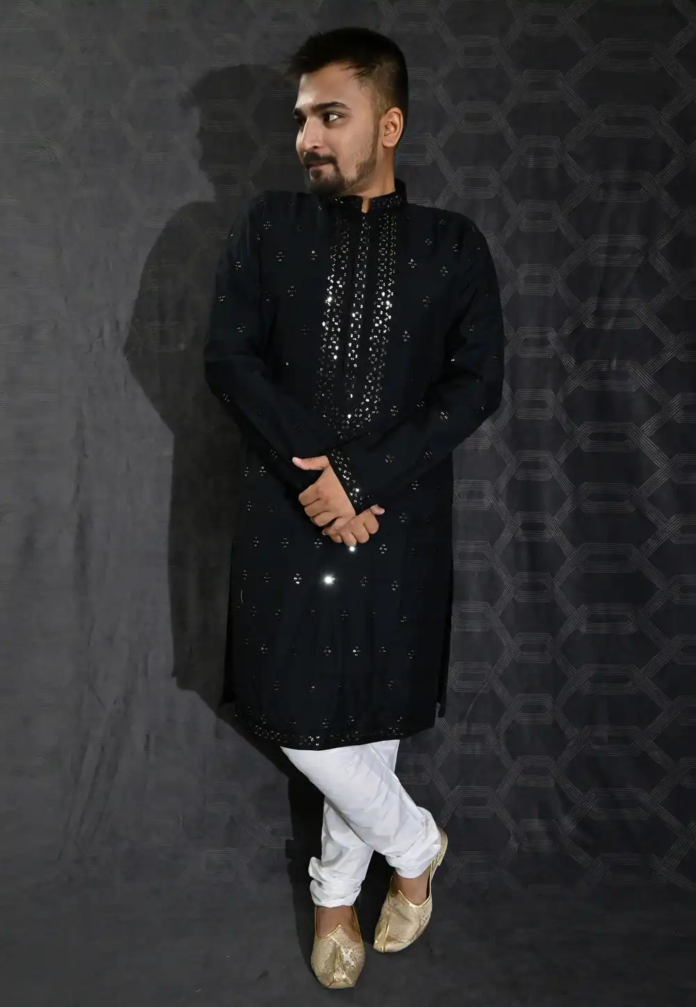 Black Cotton Silk Kurta Pajama 275965